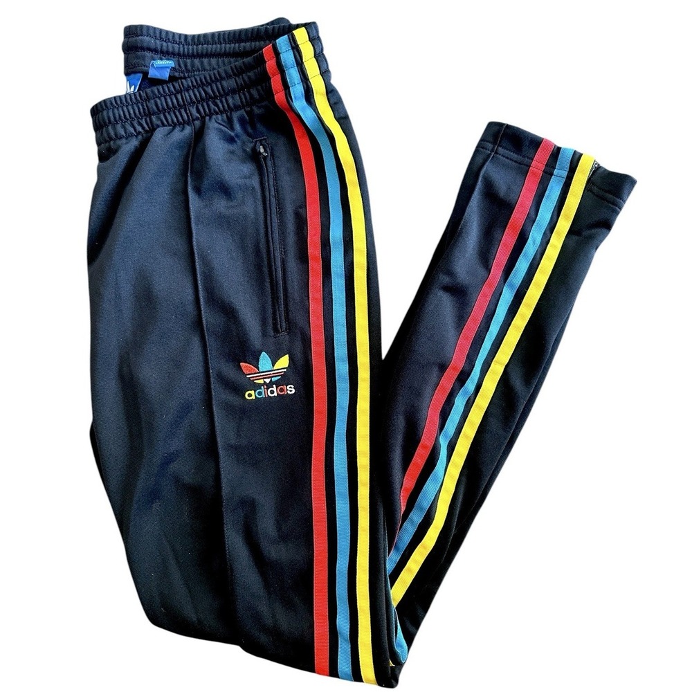 Adidas Originals Superstar Track Pants Size USXS UK6 Black Colorful Trefoil EUC